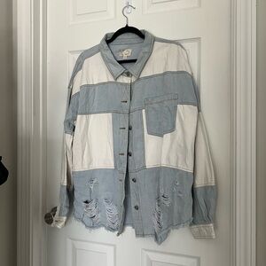 Oli & Hali Color Block Denim Button Up | Oversized M (Fits L) | Distresse